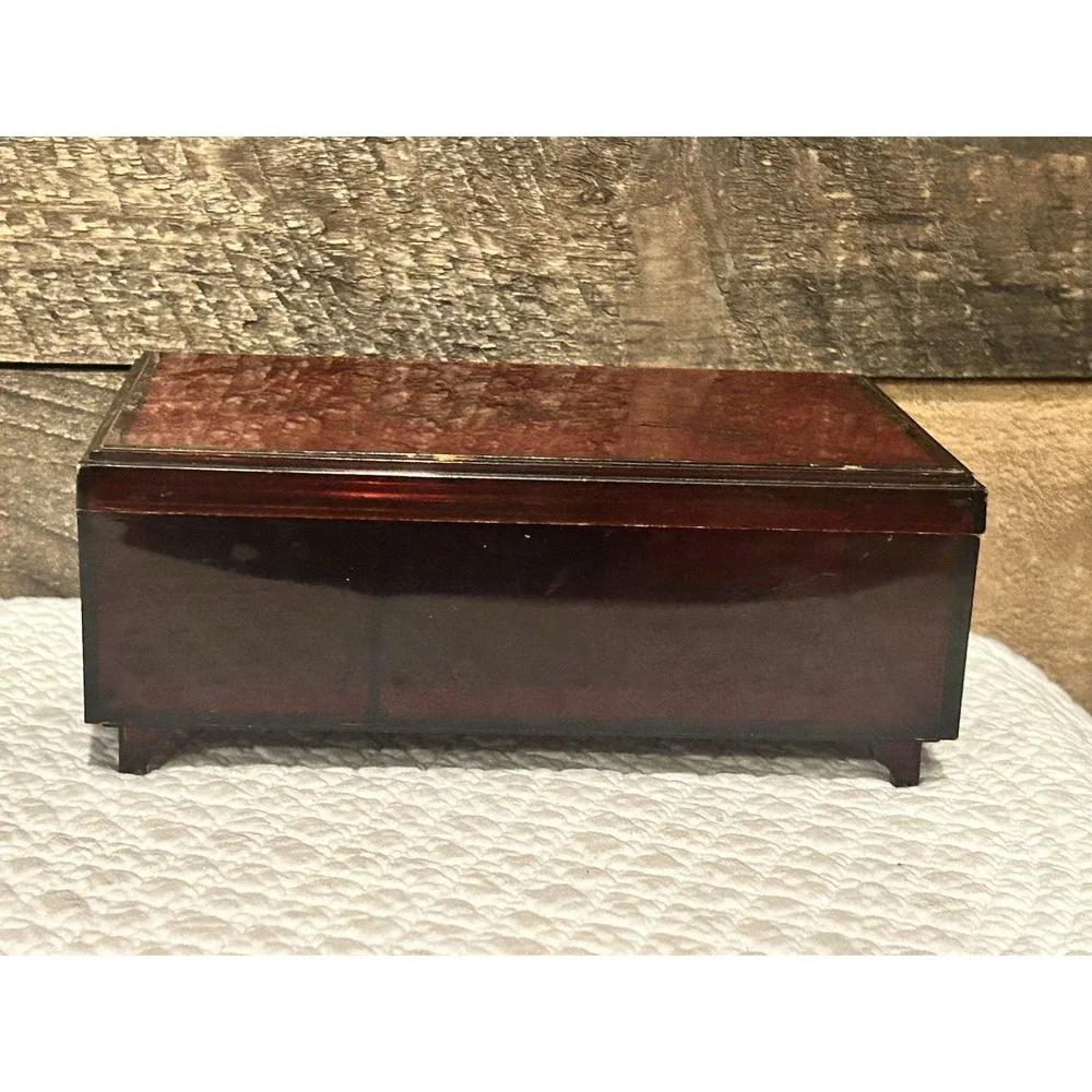 Vintage Tortoise Shell Lucite Jewelry Box Cosmetic Case made Hong Kong‎